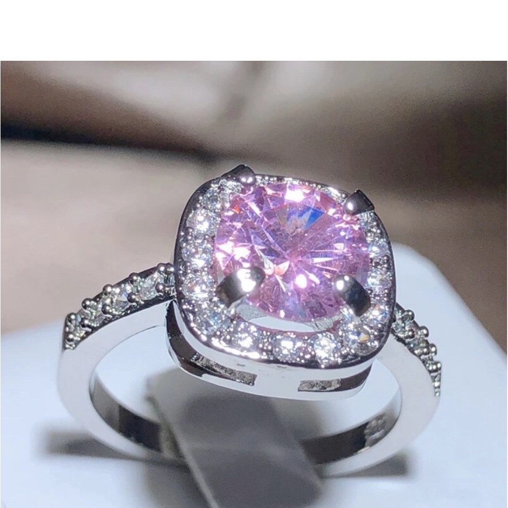 Pink Topaz 925 Sterling Silver Engagement Wedding Ring - Picture 3 of 5